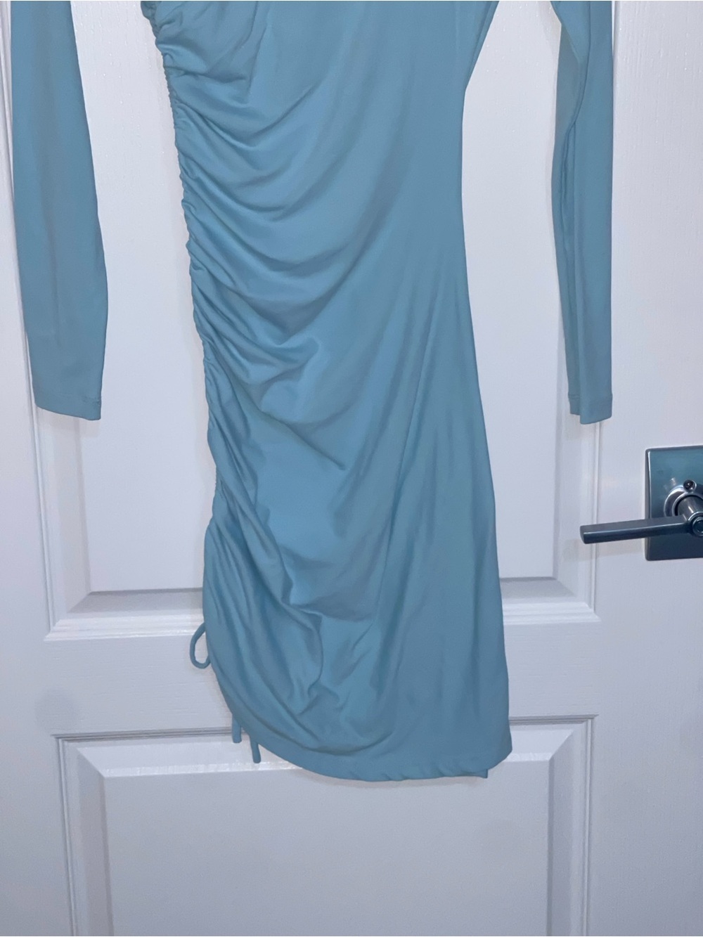 SUSANA MONACO Side Gathered Dress In Baby Blue Long-Sleeve Mint Ruched Side XS - Picture 8 of 9
